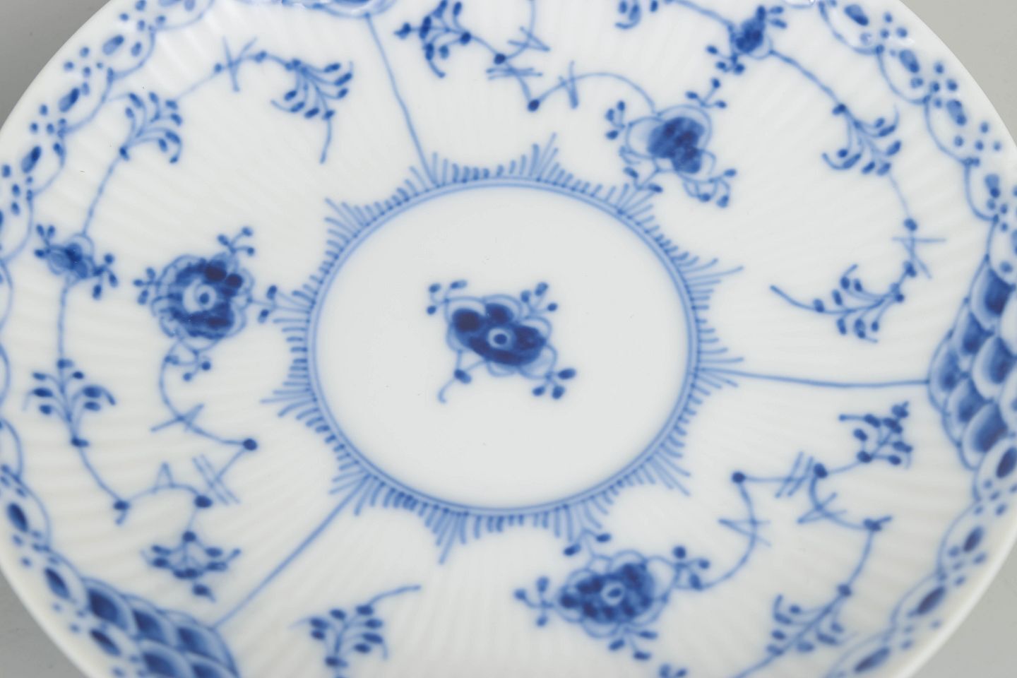 Royal Copenhagen, Blue Fluted Half Lace. Set Of 4 Chocolate Cups With Saucers. photo for sale