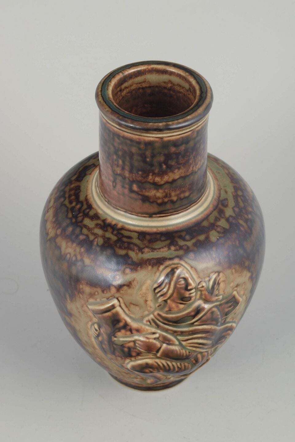 Jais Nielsen, Royal Copenhagen. Vase With Sung Glaze And Figurative Relief Scene photo furniture
