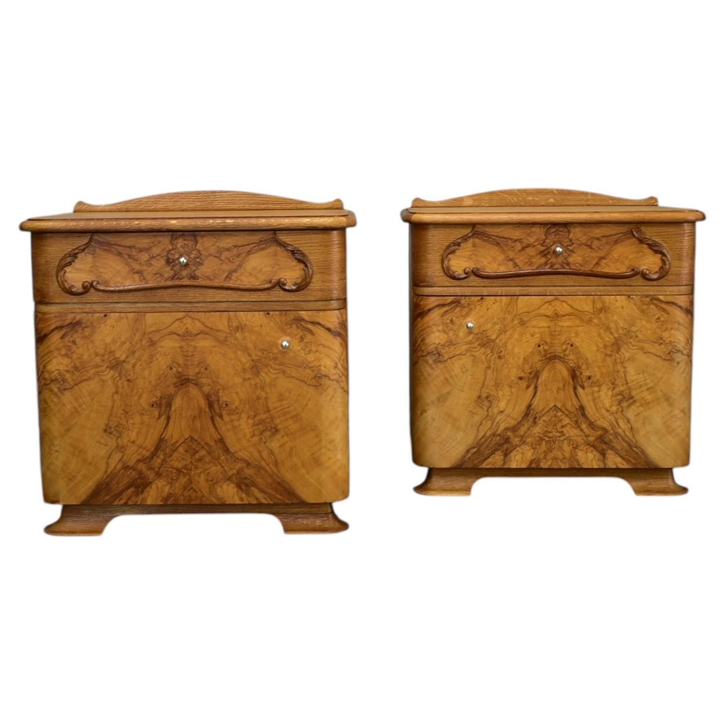 1939s Pair Of Art Deco Bedside Tables, Czechoslovakia