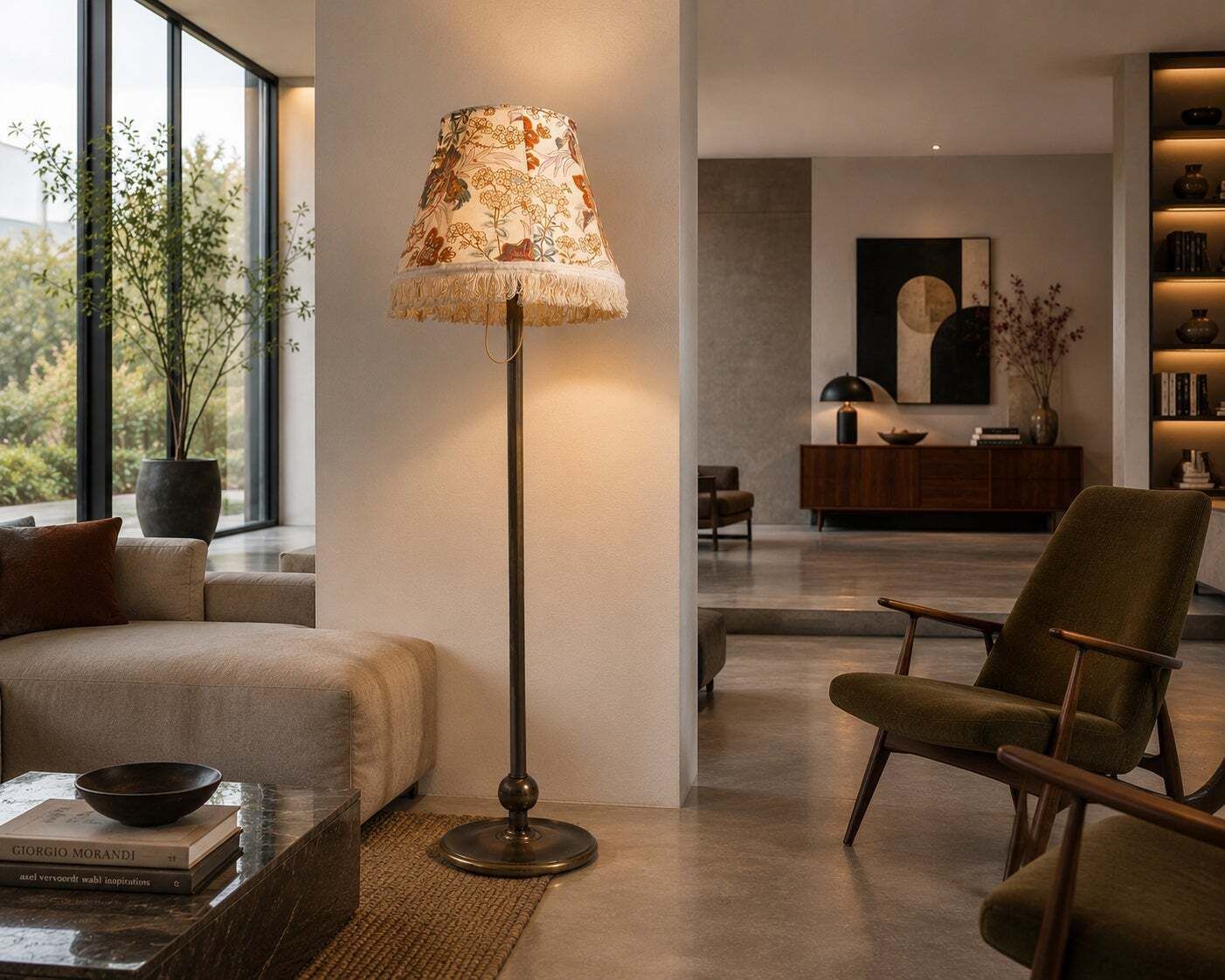photo for sale Italiaanse vloerlamp ca. jaren 1950 in gepolijst messing, Luigi Caccia Dominioni voor Azucena