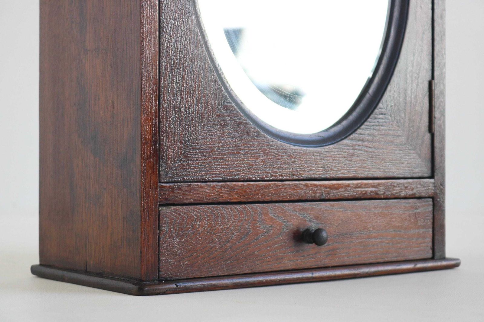 Antique Oak Wall Cabinet With Bevelled Oval Mirror | Arts & Crafts Medicine Cupboard photo 667.0