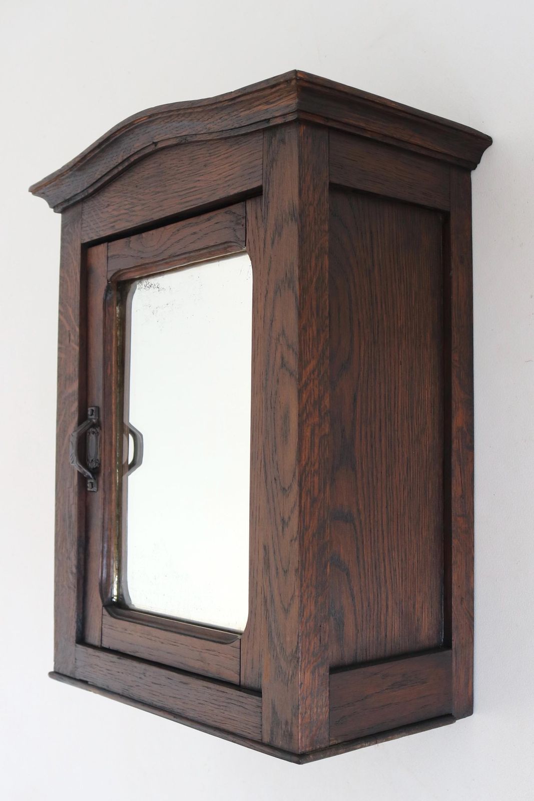 photo vinterior Antique Oak Mirror Wall Cabinet | Bathroom Storage | Hanging Or Freestanding
