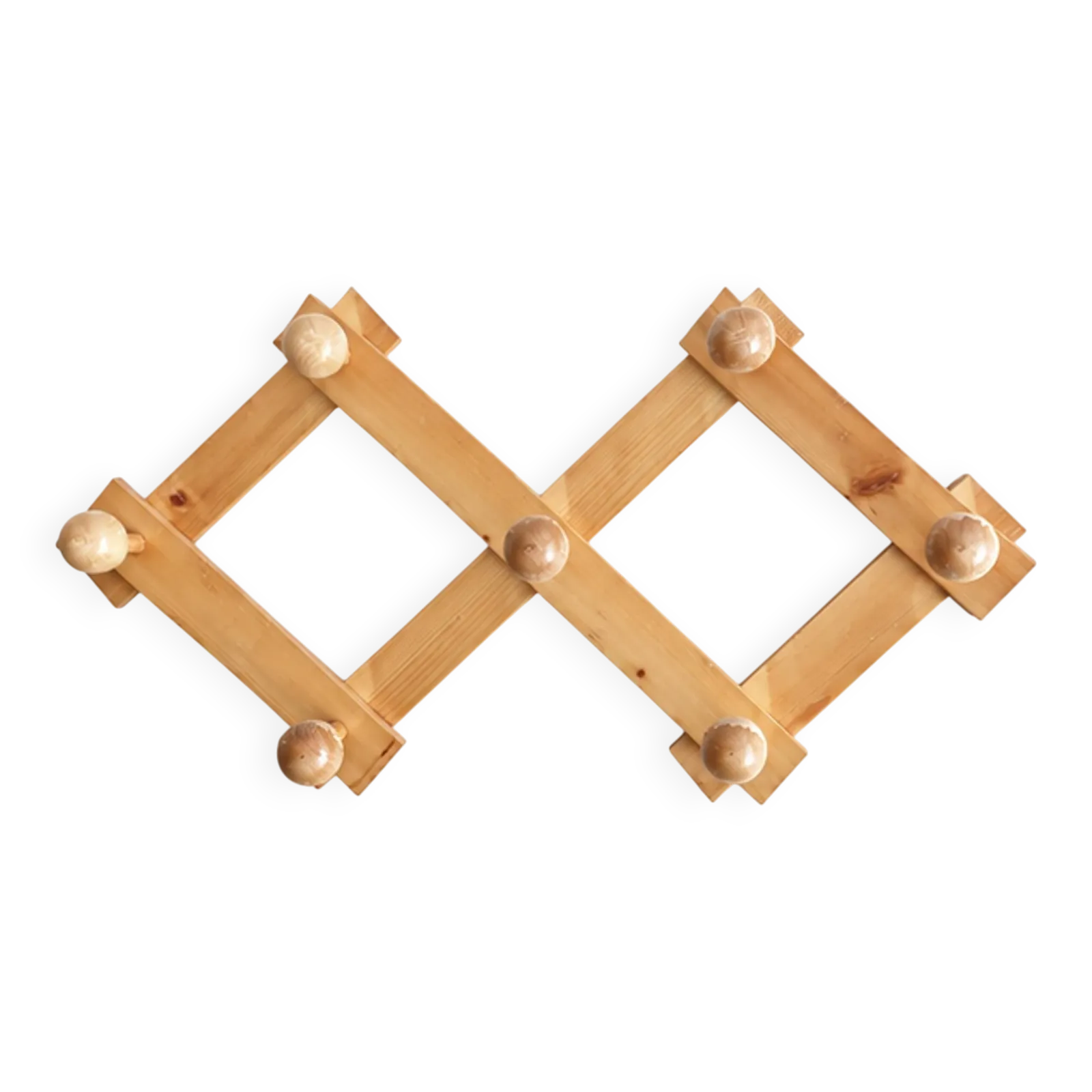 Porte-manteau mural extensible en bois clair, années 1980.