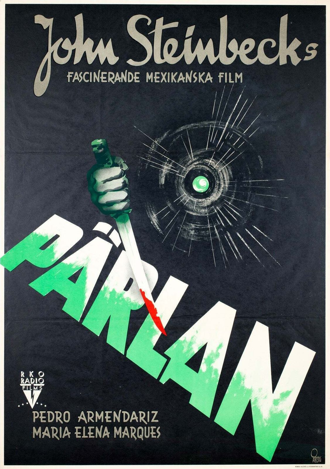 Affiche de cinéma suédoise La Perla C1947, Gösta Åberg