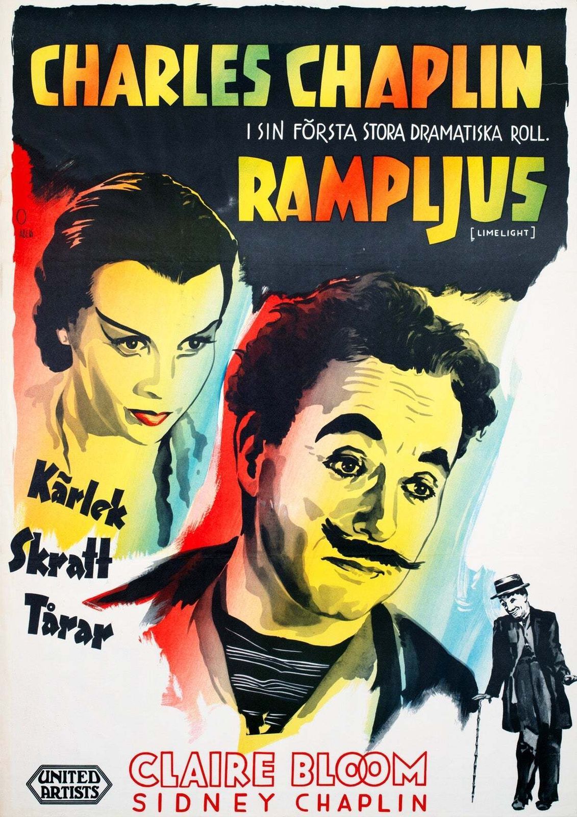 Affiche suédoise du film Limelight, 1952, Gösta Åberg