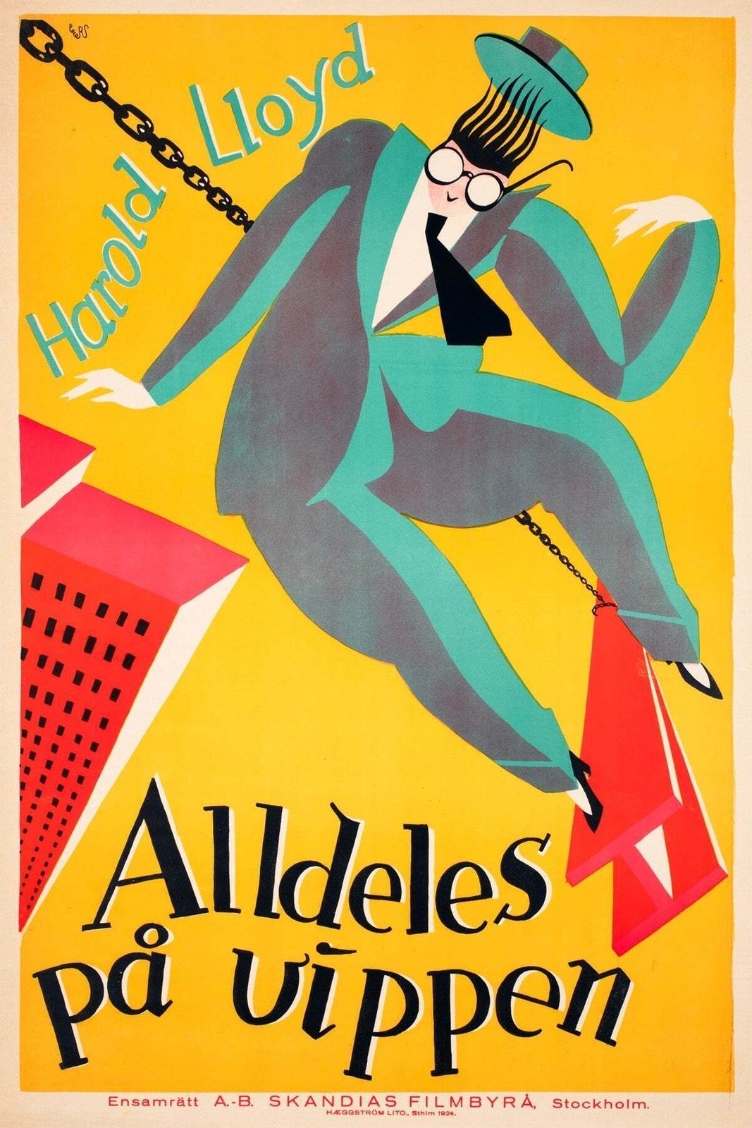 Affiche suédoise du film Safety Last, 1924, Curt Peters