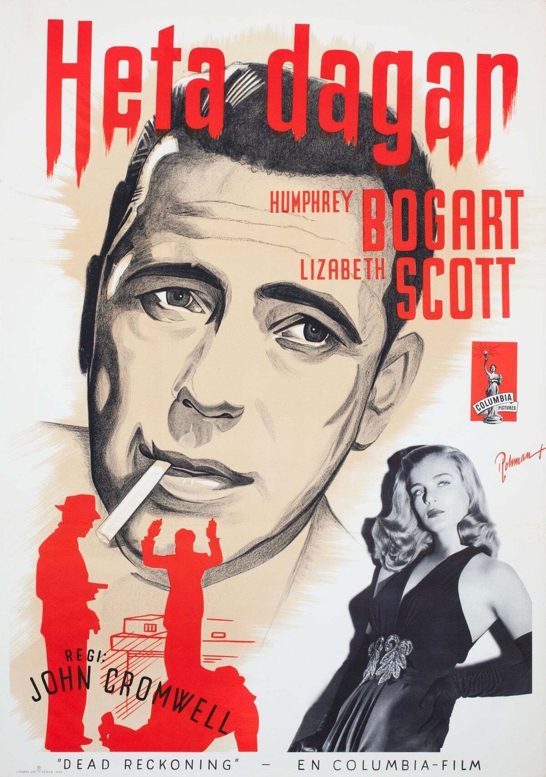 Affiche suédoise du film Dead Reckoning, 1947, Eric Rohman