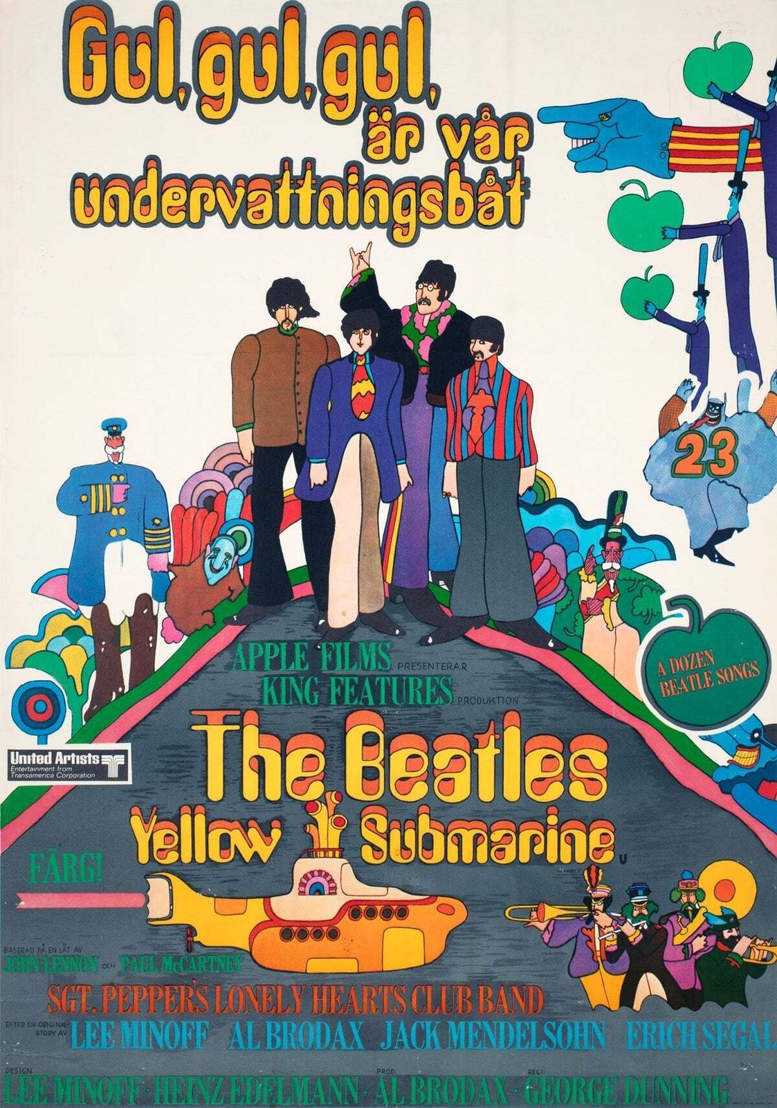 Affiche de cinéma suédoise The Beatles Yellow Submarine, 1968, Heinz Edelmann