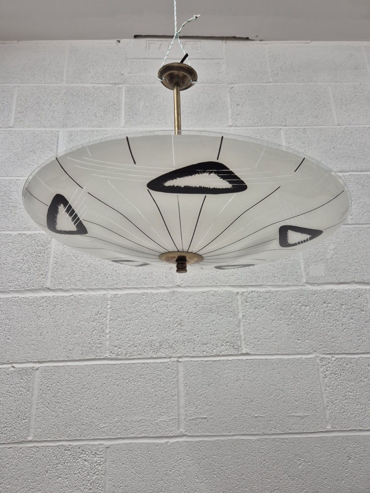 Italian Mid Century Ceiling Light Hand Decorated Brass Fittings 1960s Large photo furniture