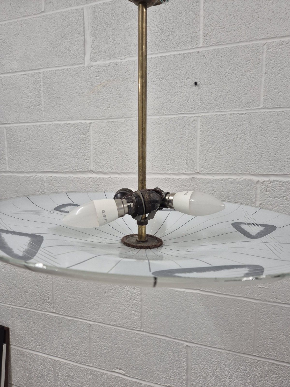 Italian Mid Century Ceiling Light Hand Decorated Brass Fittings 1960s Large photo buy