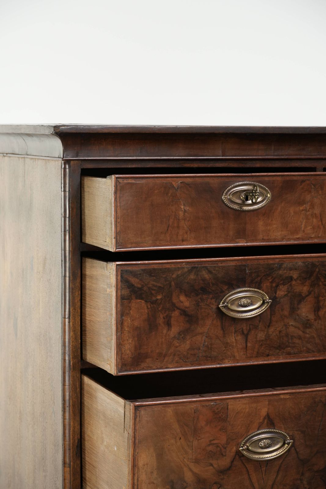 Furniture Large Antique 18th Century English Oak Double Chest Of Drawers With Burr Walnut Veneer And A Very Beautiful Appearance. photo