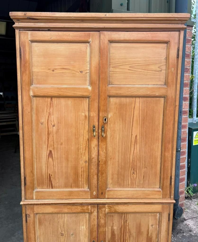 Antique 19th C Pine Large 4 Door Kitchen Housekeepers Larder Pantry Cupboard photo vintage