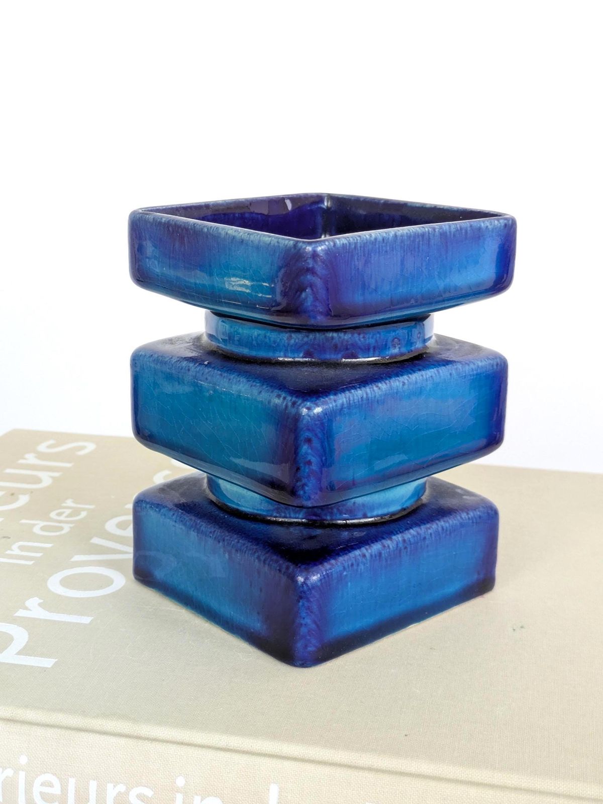 Vintage Cari Zalloni Steuler West Germany blauwe vaas Space Age sculptural decor Fat Lava photo furniture