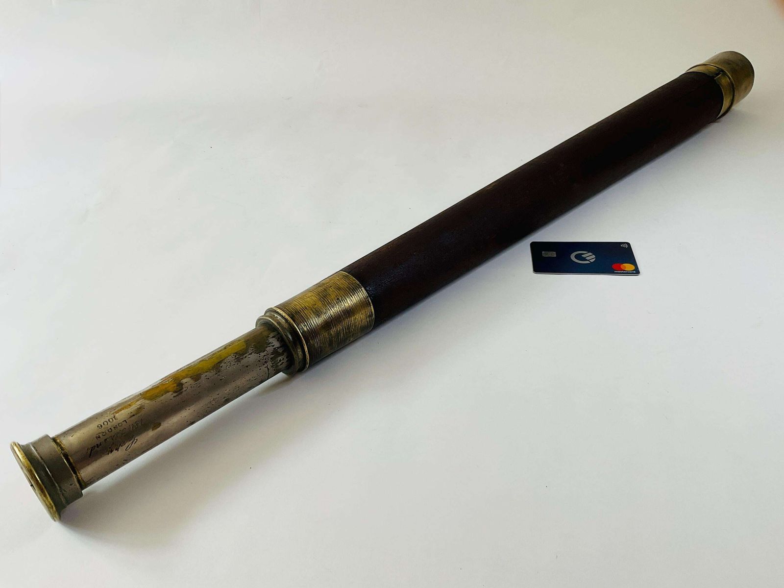 365.0 Antique 19th Century Maritime Leather Covered Brass Officer Telescope With Sunshade & Field Stop photo
