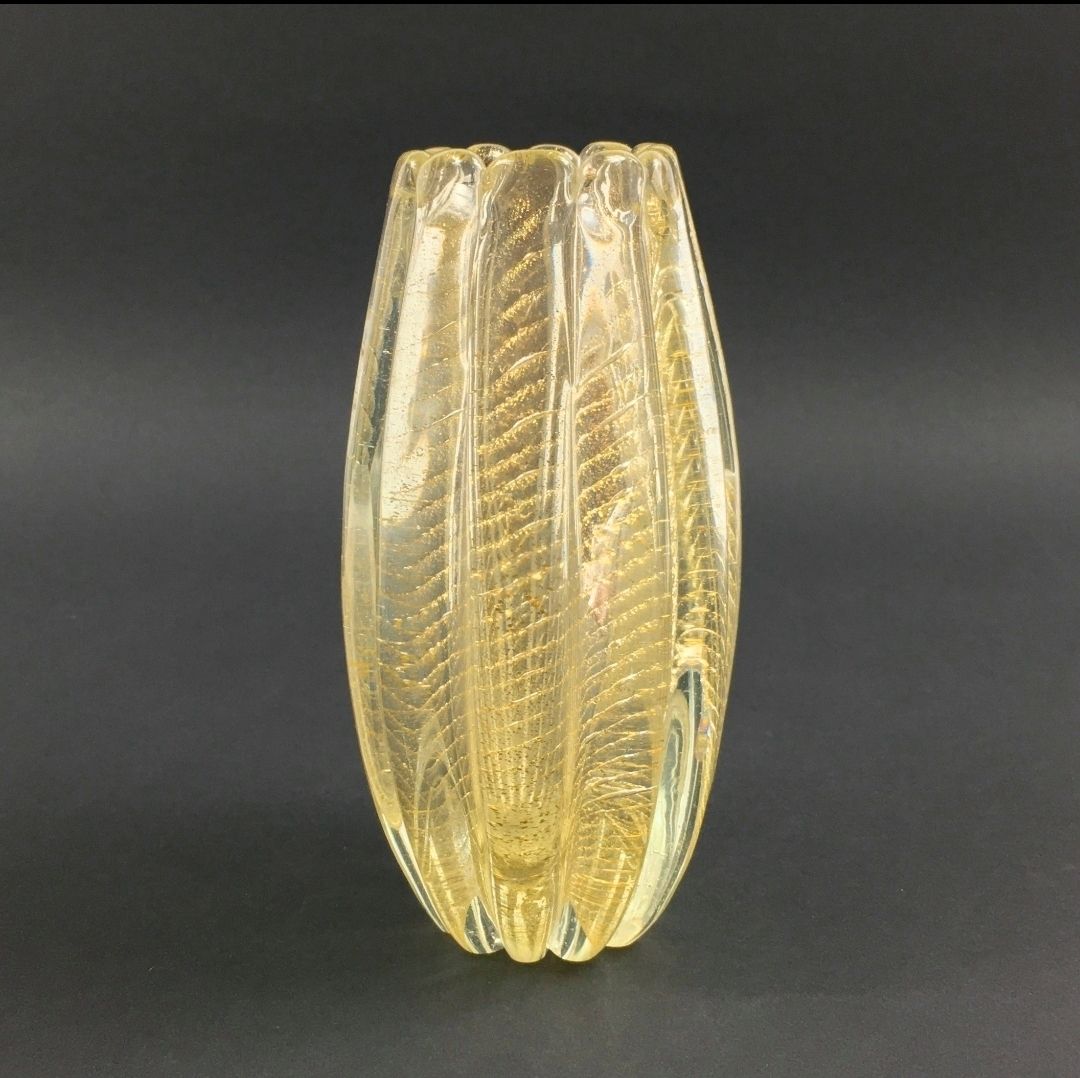 Mid-Century Cordonato D'oro Murano glazen vaas van Barovier & Toso, Italië, ca. jaren 1950 photo for sale