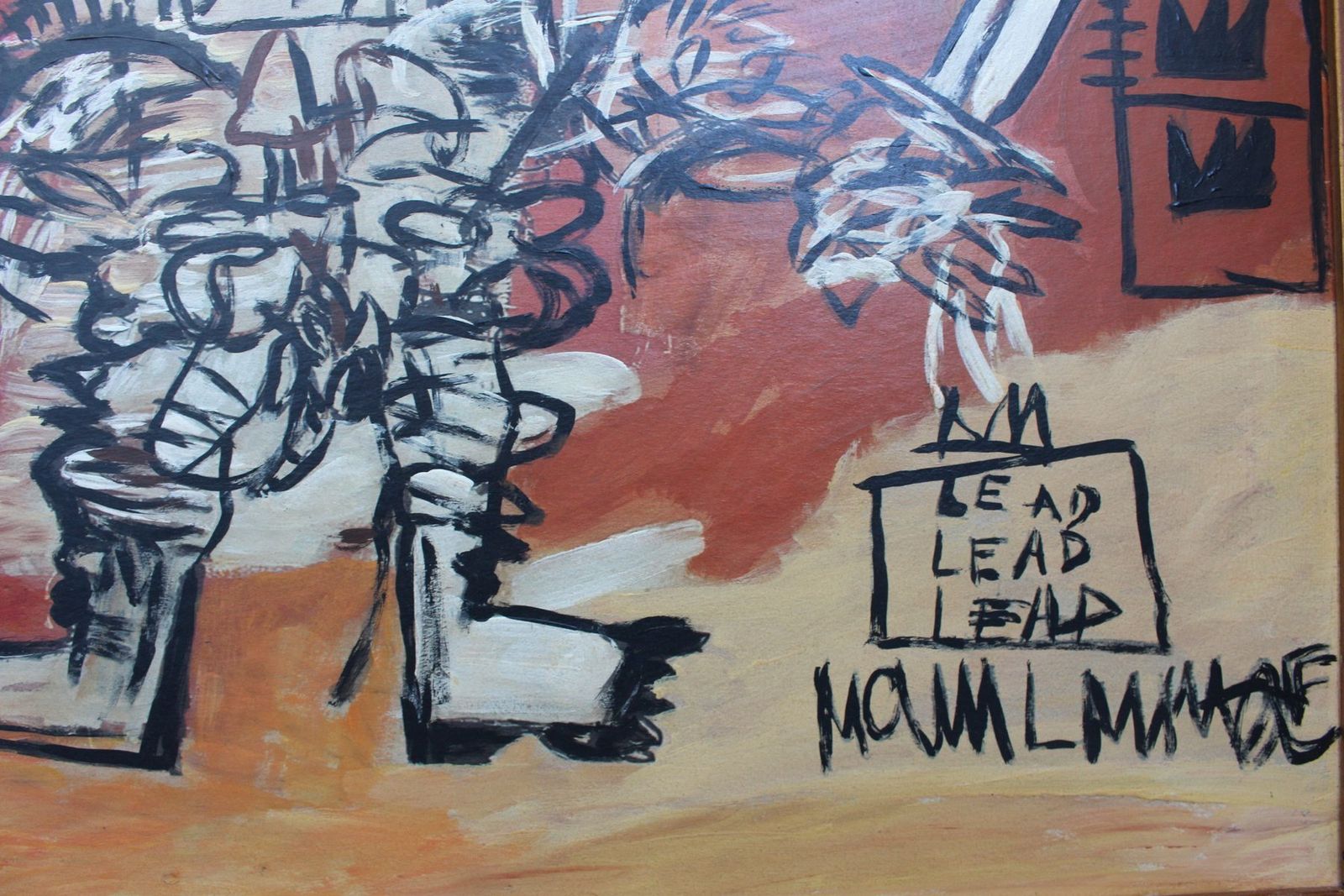 Naar Basquiat, Neo-Expressionistische Compositie, jaren 1980, Olie & Hout photo 14500.0