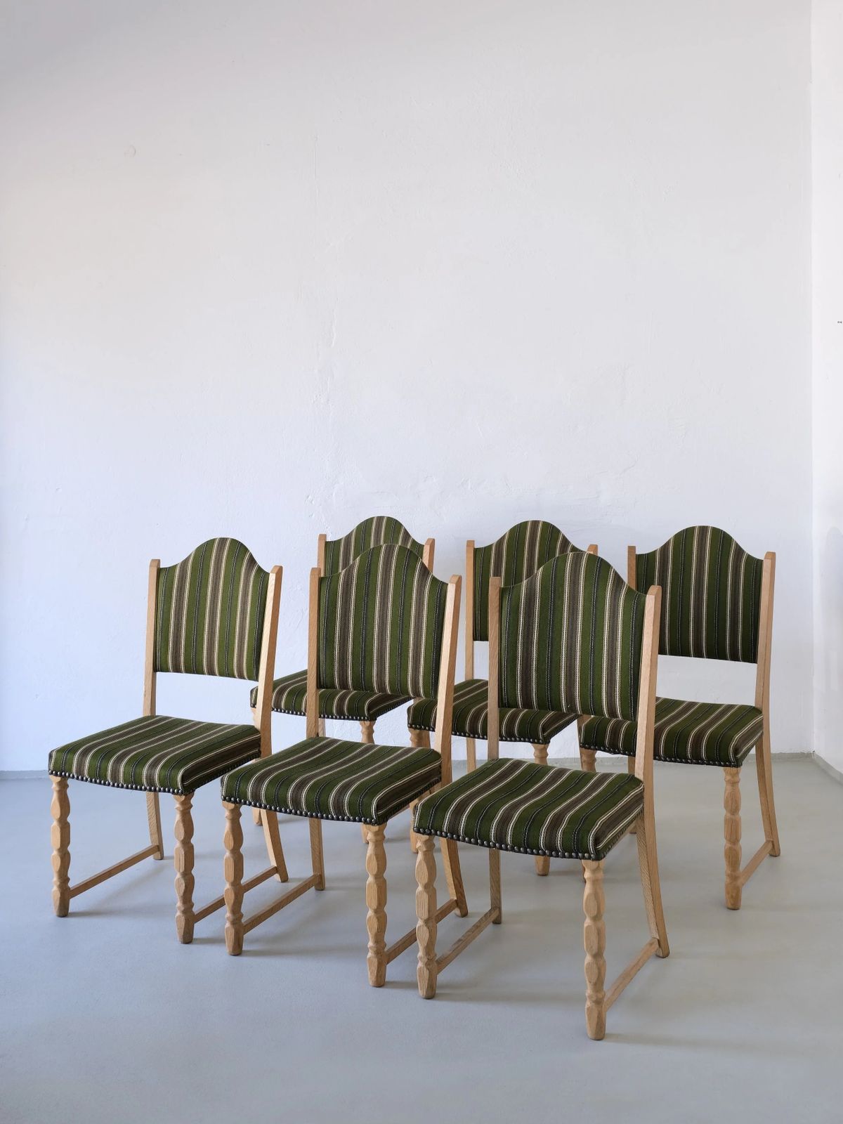 Henning Kjaernulf Carved Oak Dining Chairs | Set Of 6| Denmark | 1950s