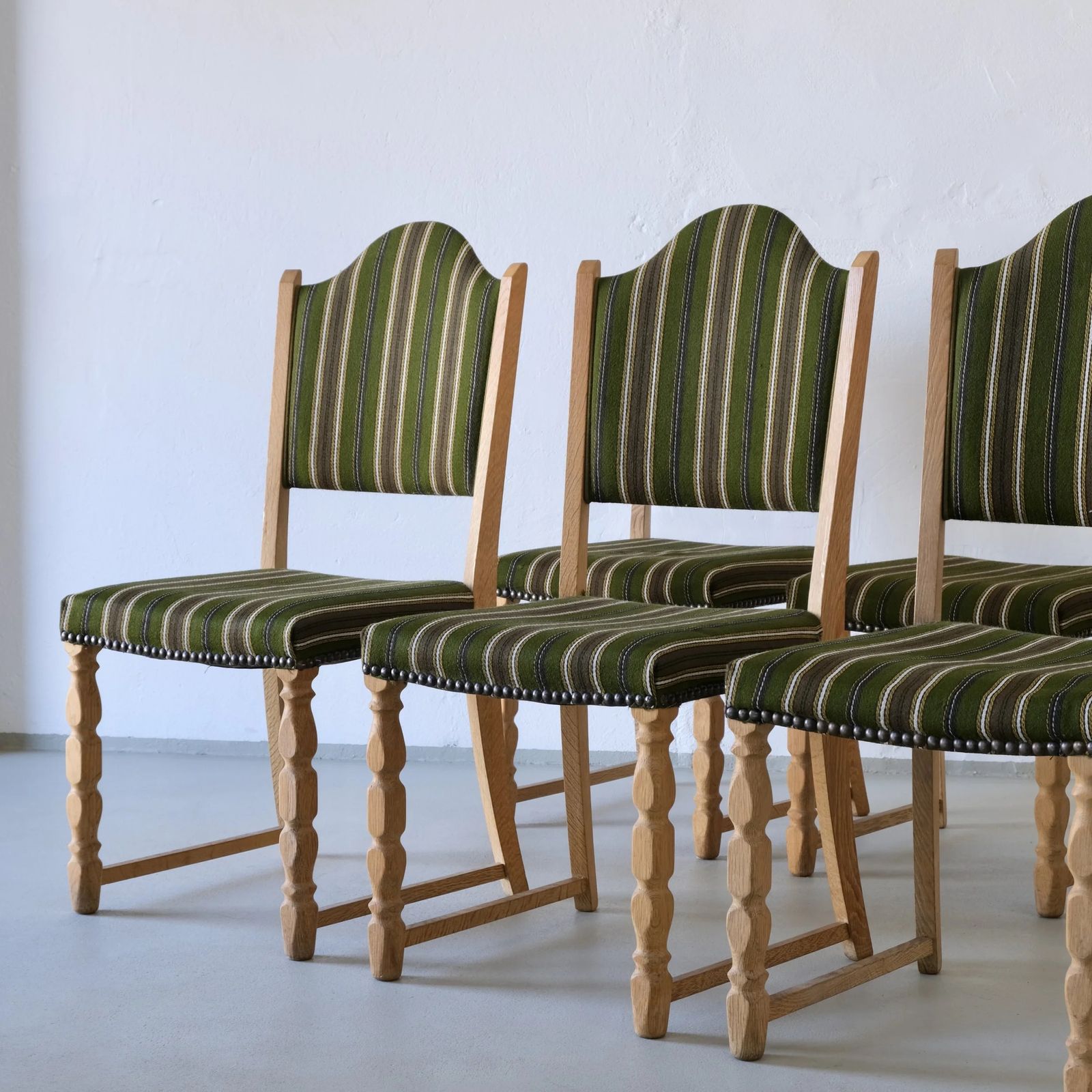 Henning Kjaernulf Carved Oak Dining Chairs | Set Of 6| Denmark | 1950s photo furniture