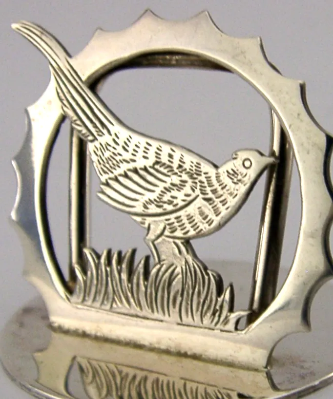 Porte-menu en argent sterling anglais, motif faisan, 1993, chasse