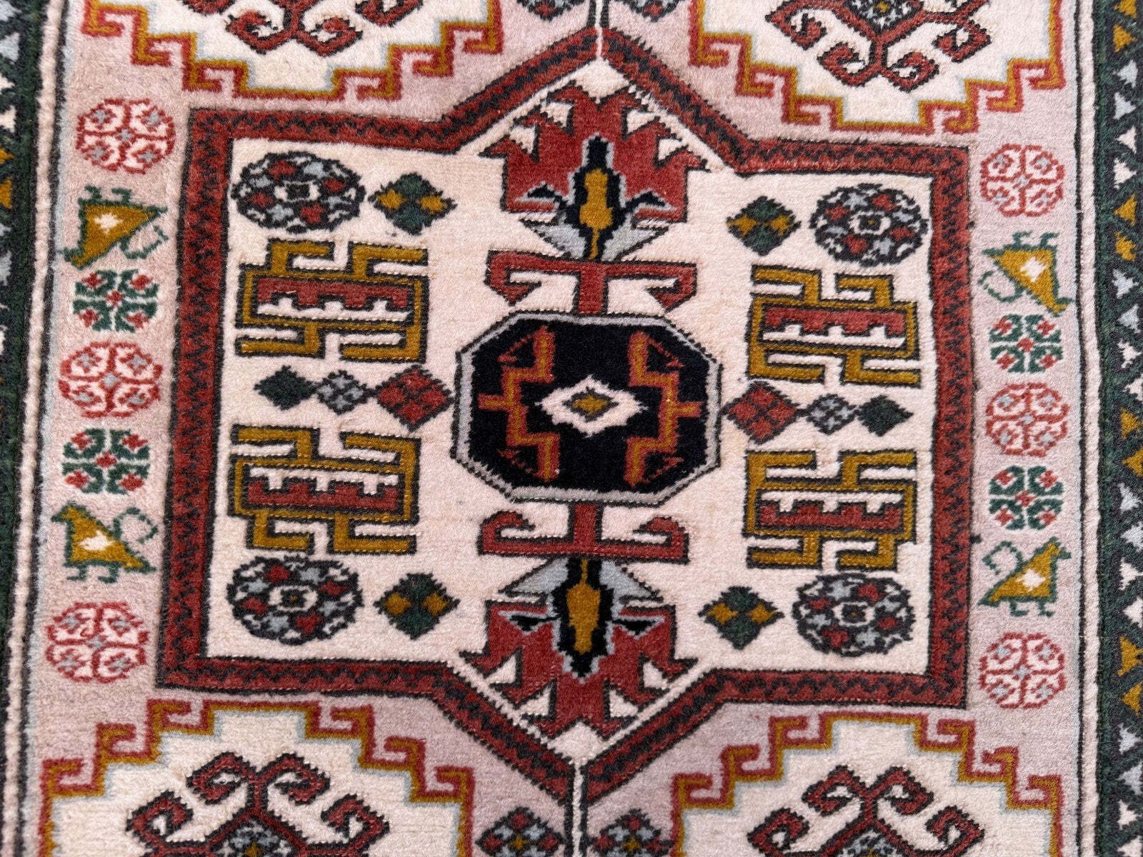 Textiel Oud Turks Kazak Tapijt 90x115 cm Vintage Tribal, Vierkant Medium photo