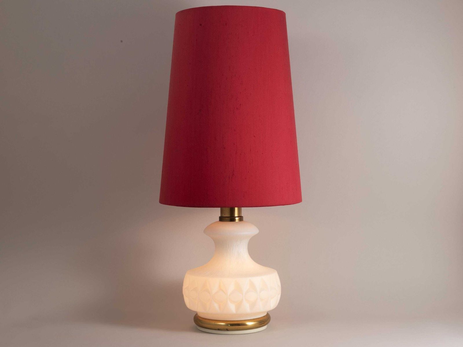 1960s Peill & Putzler Table Lamp Illuminated Base | Mid Century Modern Floor Accent Light Modernist Raspberry Red Atomic Age Space White photo Lighting