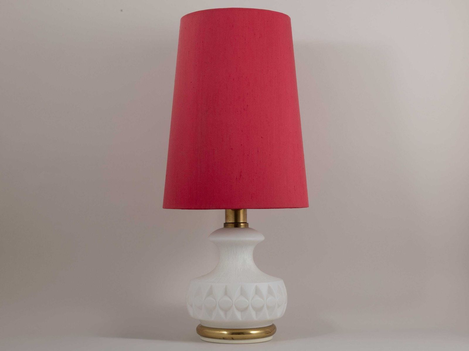 1960s Peill & Putzler Table Lamp Illuminated Base | Mid Century Modern Floor Accent Light Modernist Raspberry Red Atomic Age Space White photo vintage
