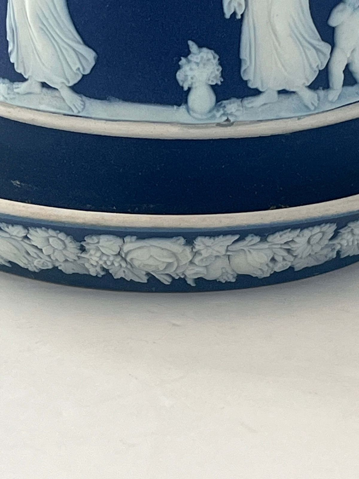 Wedgwood Jasperware Small Plant Pot And Base Stand With Classical Figures, 1920s photo vintage