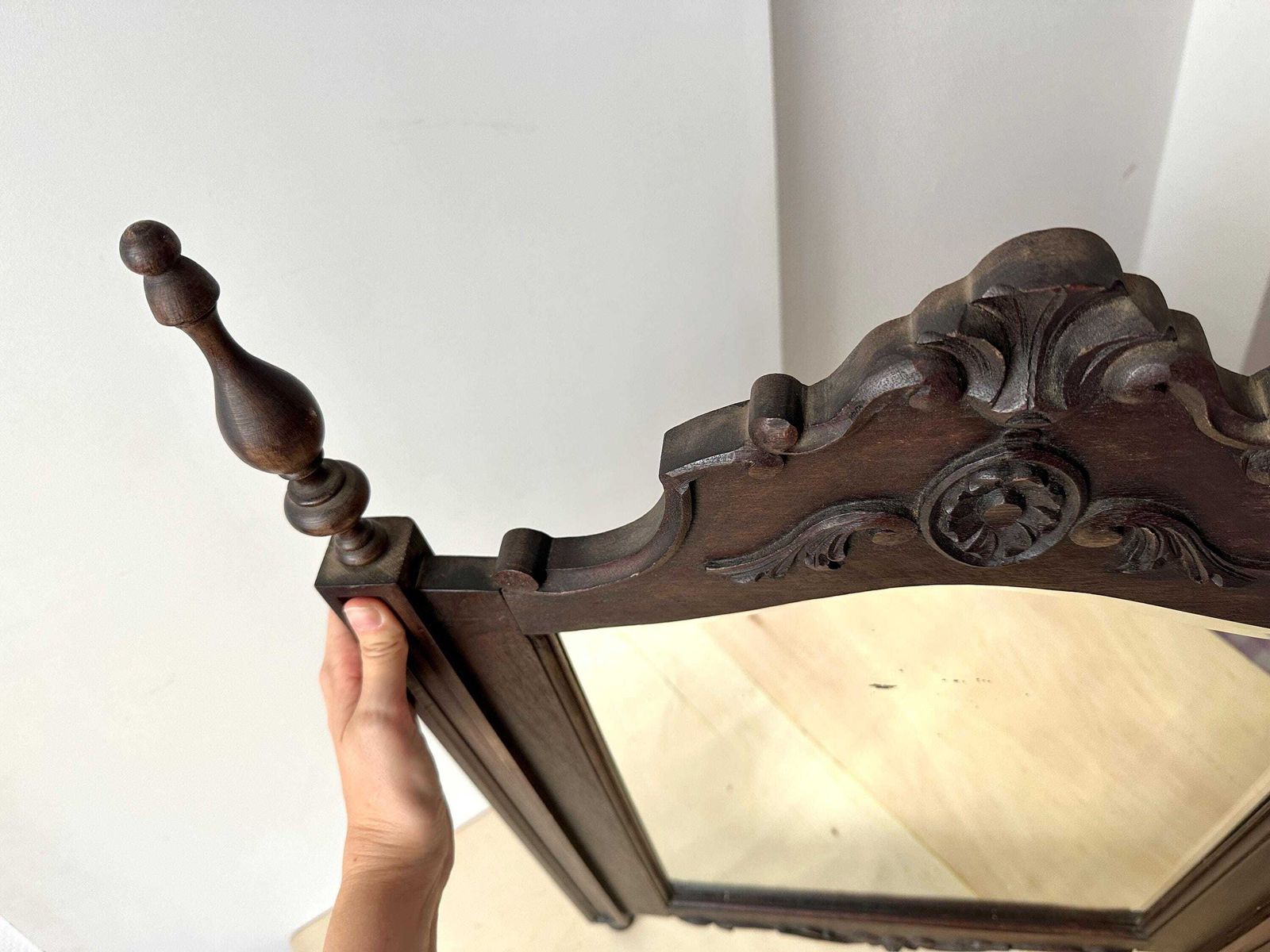 Antique French Carved Wood Beveled Mirror, Large Henri II Style Mirror, Renaissance Inspired Decor photo buy