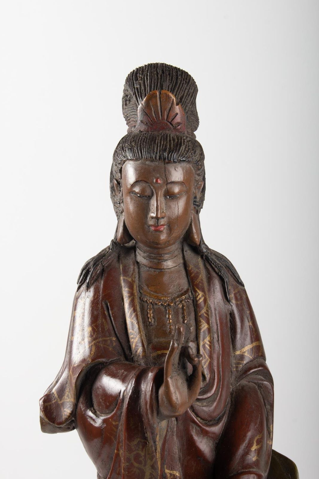 Guanyin In Carved Wood And Polichrome, China, Early 20th Century, Asian Art photo furniture
