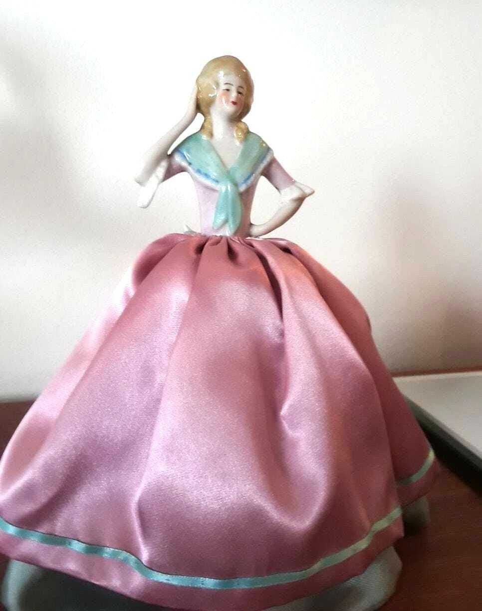 Doll Porcelain Half Doll Pincushion 1930s With Blush Pink Skirt