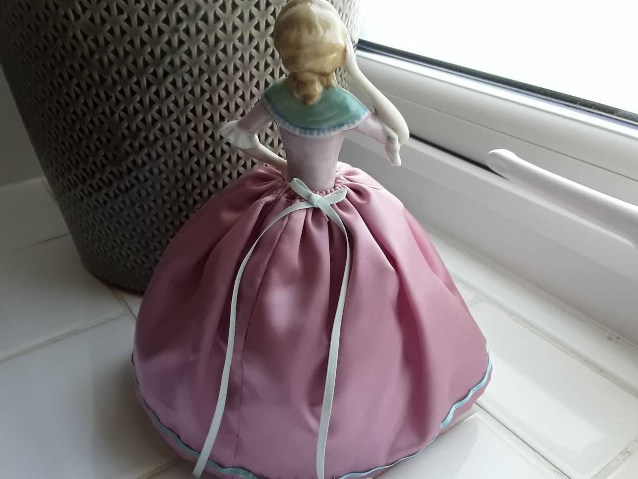 Doll Porcelain Half Doll Pincushion 1930s With Blush Pink Skirt photo for sale