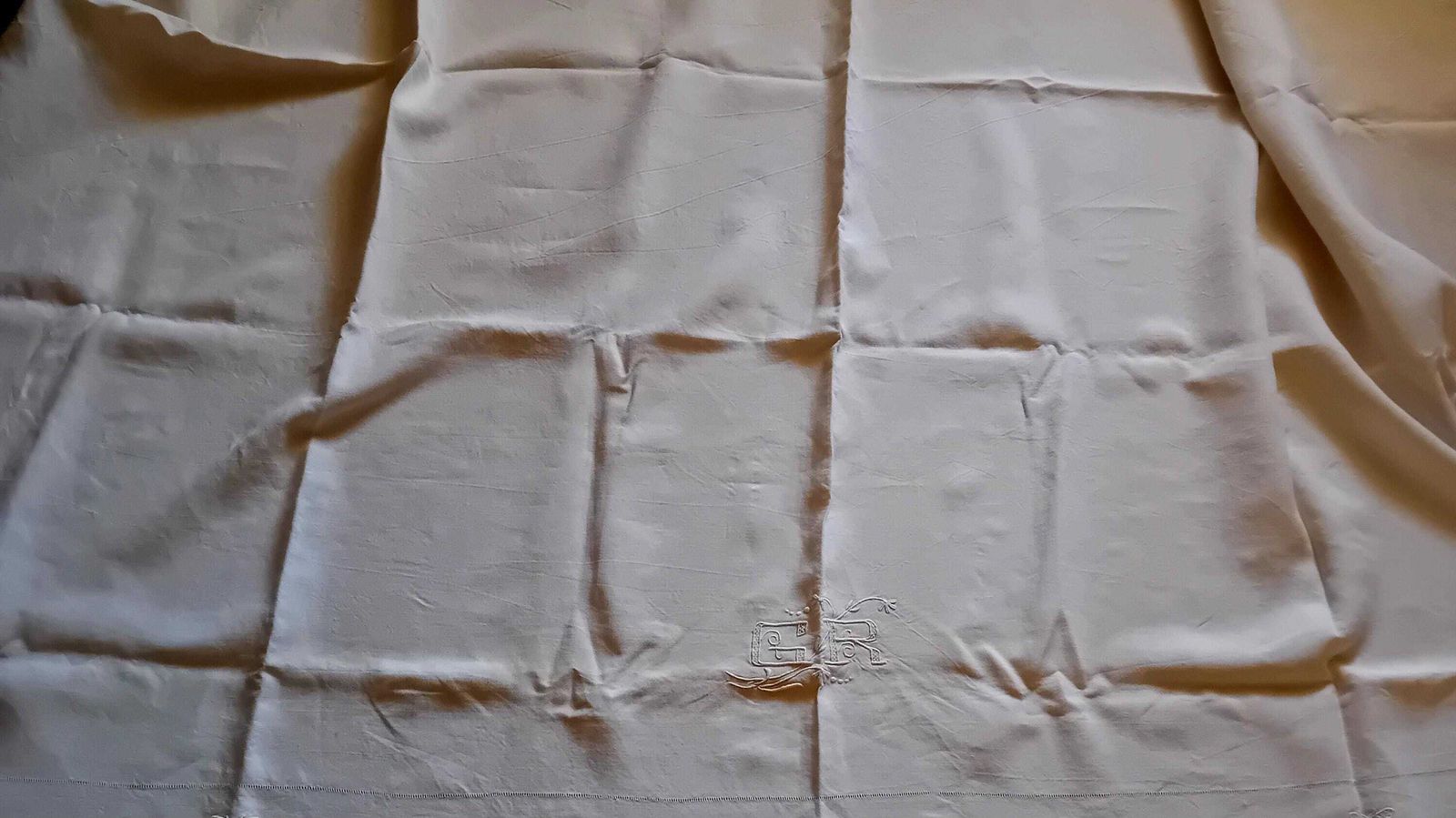 Linen Bed Sheet Monogram G R White Cotton Antique Metis Made In France photo 118.0