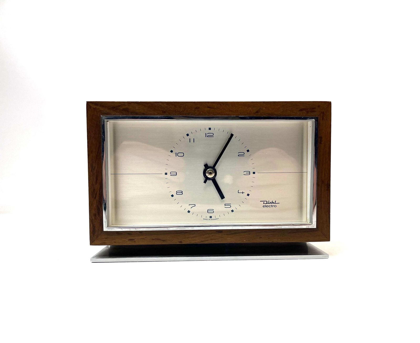 Stunning Mid Century Desk Clock Teak And Chrome By Diehl Germany 1960 photo for sale