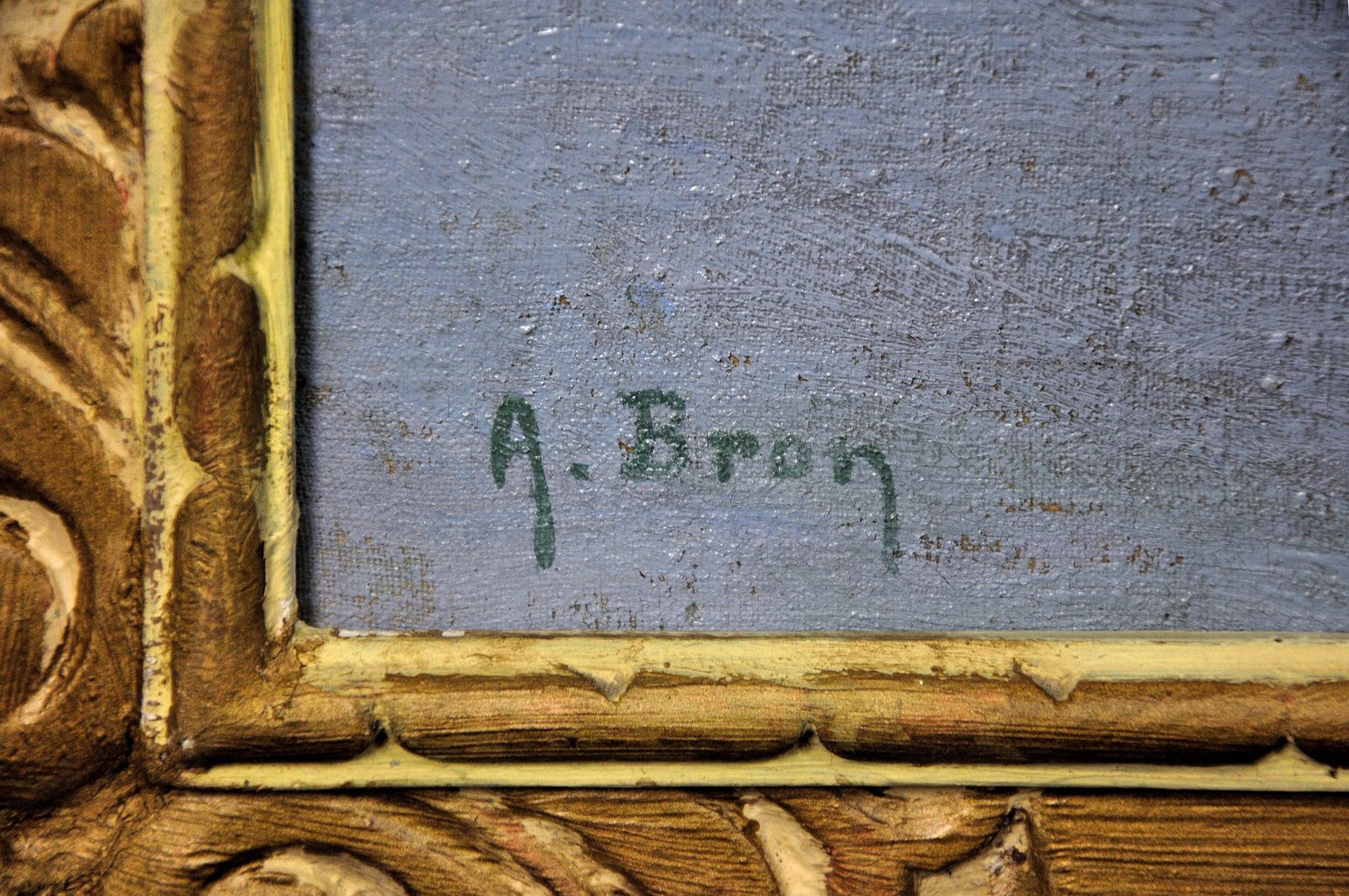 Achille Bron, 1867-1949. Une petite barque dans une anse, La Côte Sauvage. Peinture à l'huile côtière française encadrée, vers 1920. photo for sale