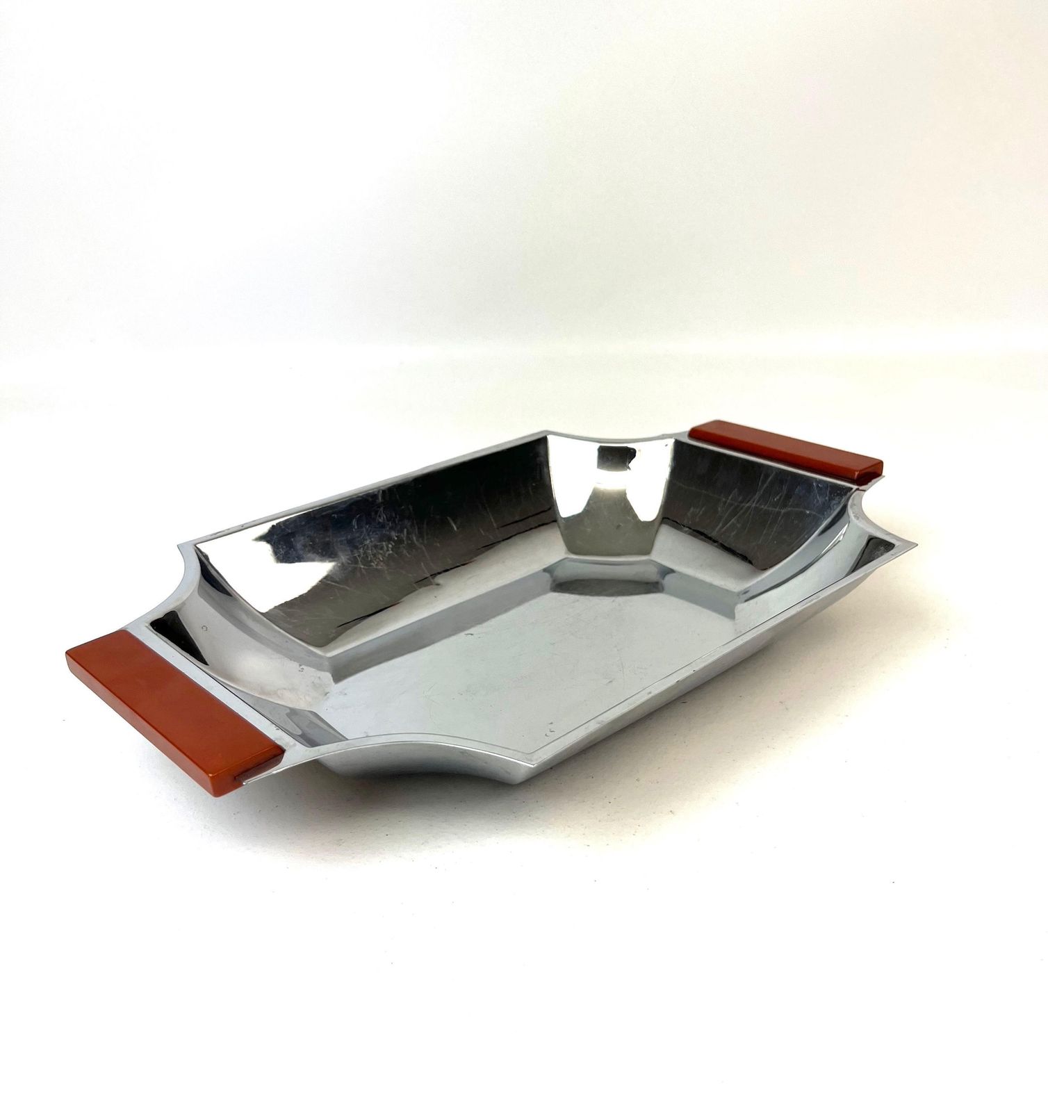 Very Rare Avantgarde Bauhaus Art Deco Fruit Bowl Center Of Table Chrome & Bakelite By Mussbach photo for sale