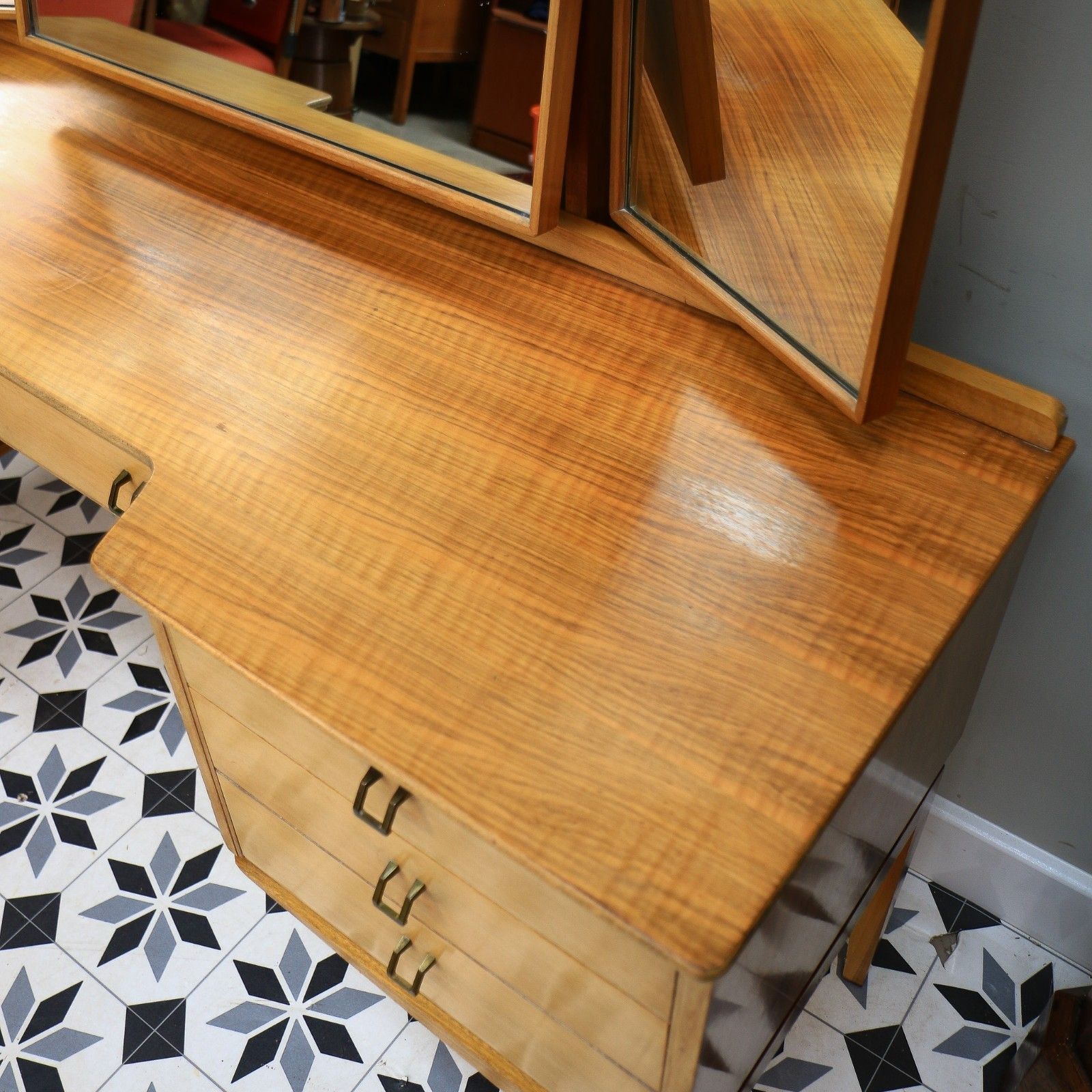 Alfred Cox Dressing Table In Walnut For Heals With Triple Square Mirrors. photo vinterior