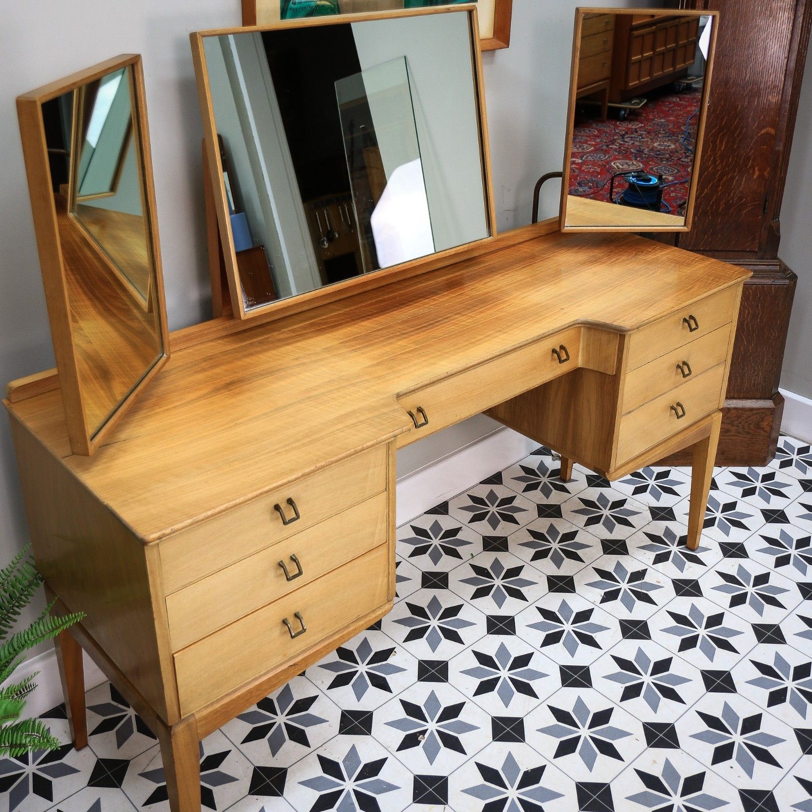photo for sale Alfred Cox Dressing Table In Walnut For Heals With Triple Square Mirrors.