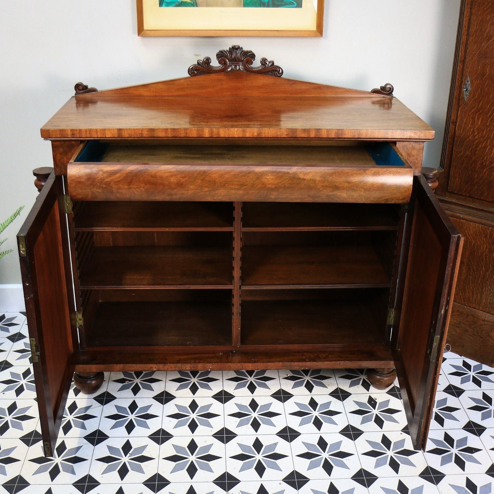 Furniture Antique Mahogany Chiffonier Sideboard Victorian With Fitted Interior. photo