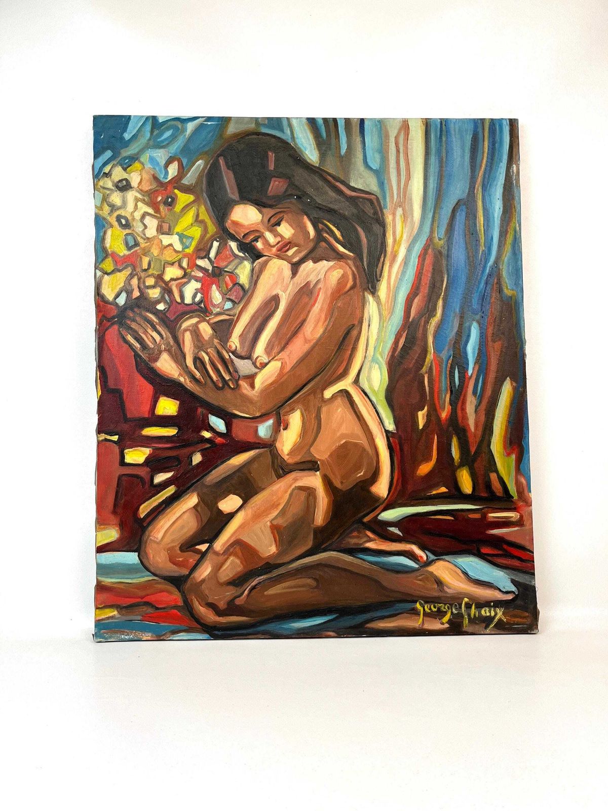 Stunning Large Oil On Canvas Mid Century Late Expressionism Nude Female Woman In A Vibrant Landscape photo furniture