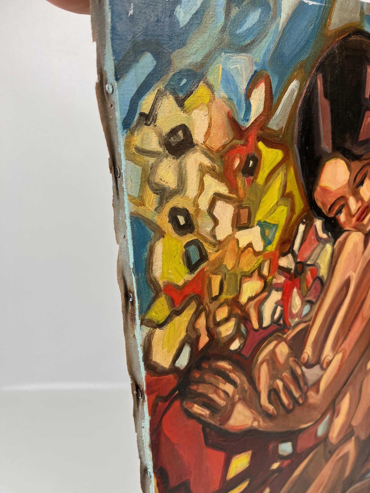 photo for sale Grande huile sur toile, nu féminin dans un paysage expressionniste, mid-century