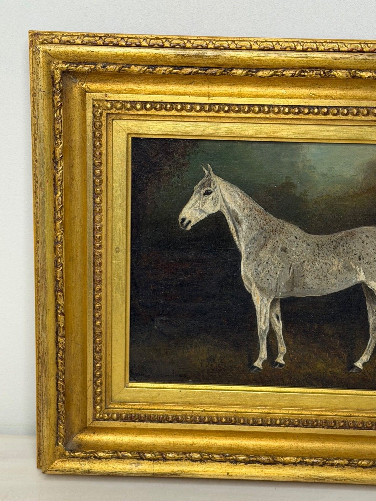 9000.0 Olieverf portret begin 20e eeuw, Grisette, vleabitten grijze huntingmerrie, sportief, gesigneerd Herbert St. John Jones photo