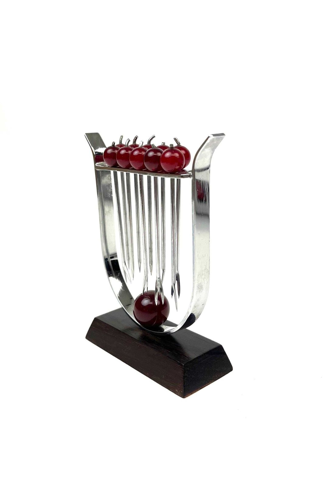 Piques à cocktail Art déco Bauhaus rares en palissandre, chrome et bakélite, Sudre photo 420.0