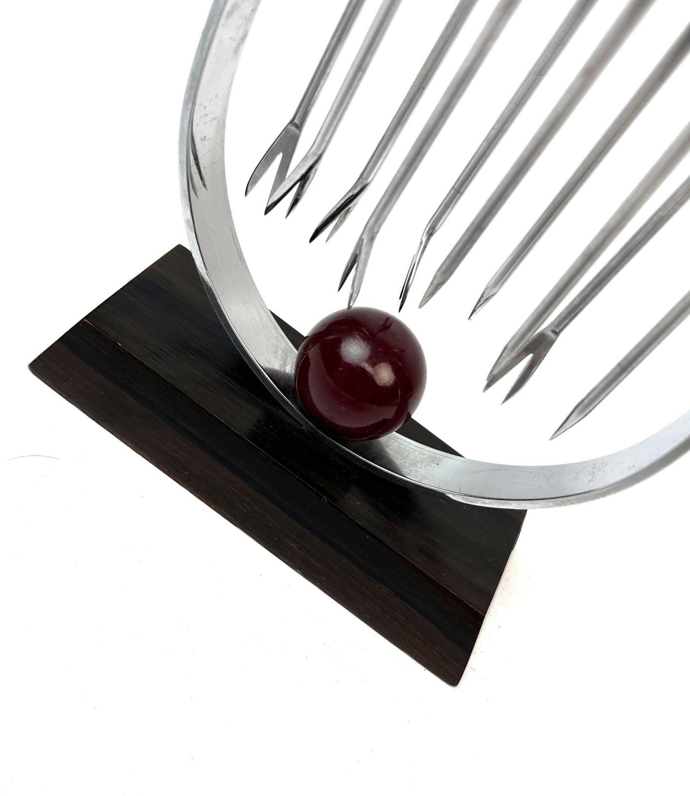 Piques à cocktail Art déco Bauhaus rares en palissandre, chrome et bakélite, Sudre photo vinterior