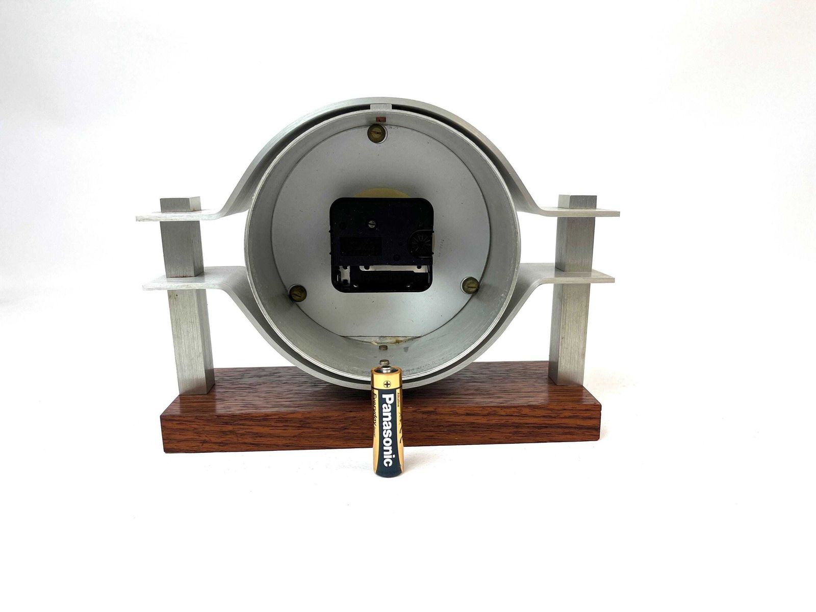 photo furniture Zeldzame Space Age Mid-Century Eyeball Bureauklok, Teakhouten Voet, Schatz Germany, 1960
