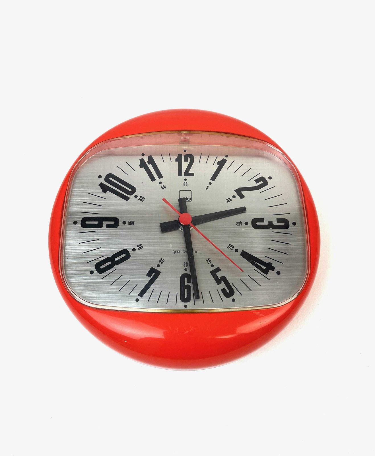 Zeldzame 70s Mid-Century Duitse Space Age oranje wandklok van Shg Colani