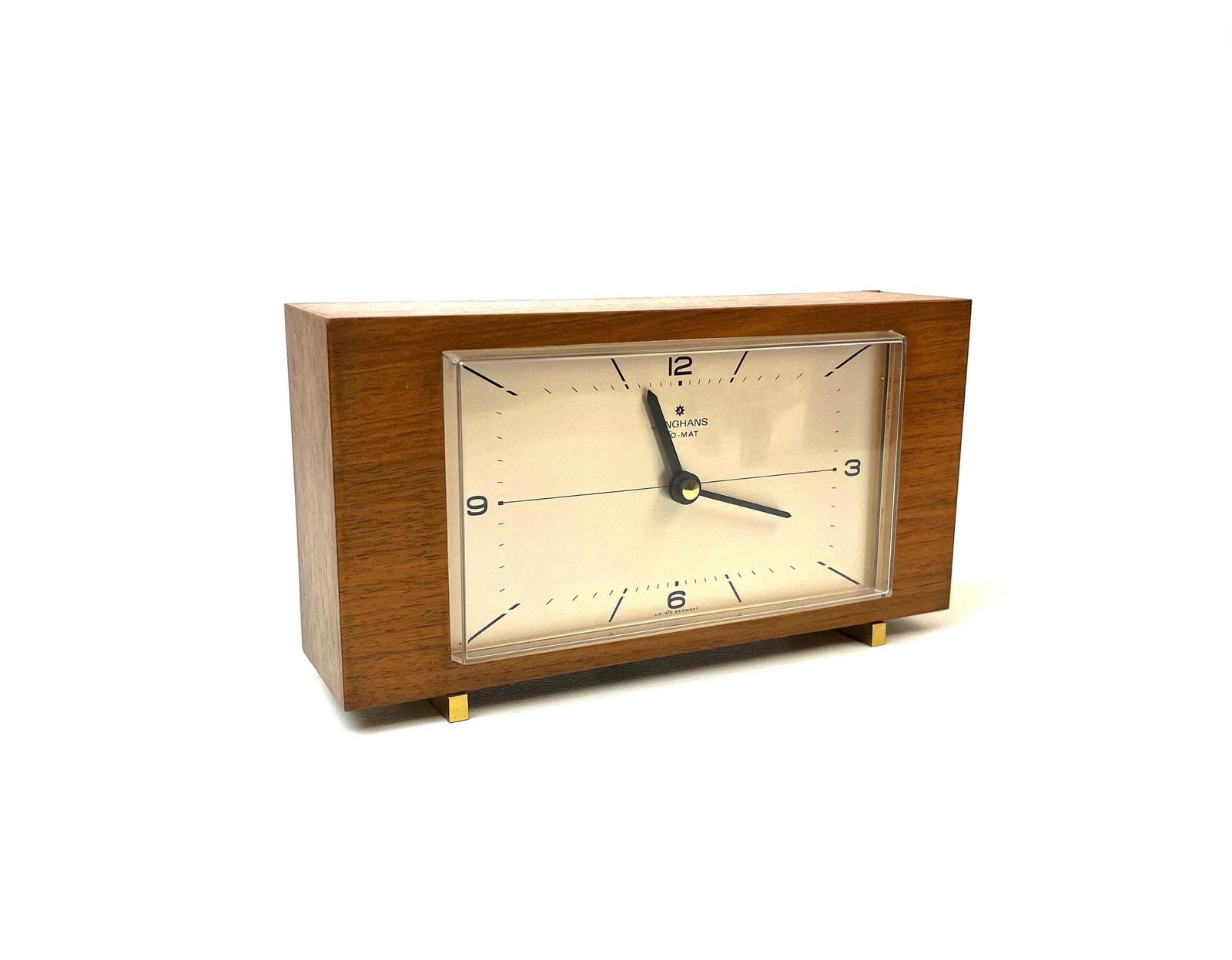 Mid-Century Teak en Messing Bureauklok van Junghans Ato Mat, Duitsland, 1960 photo for sale