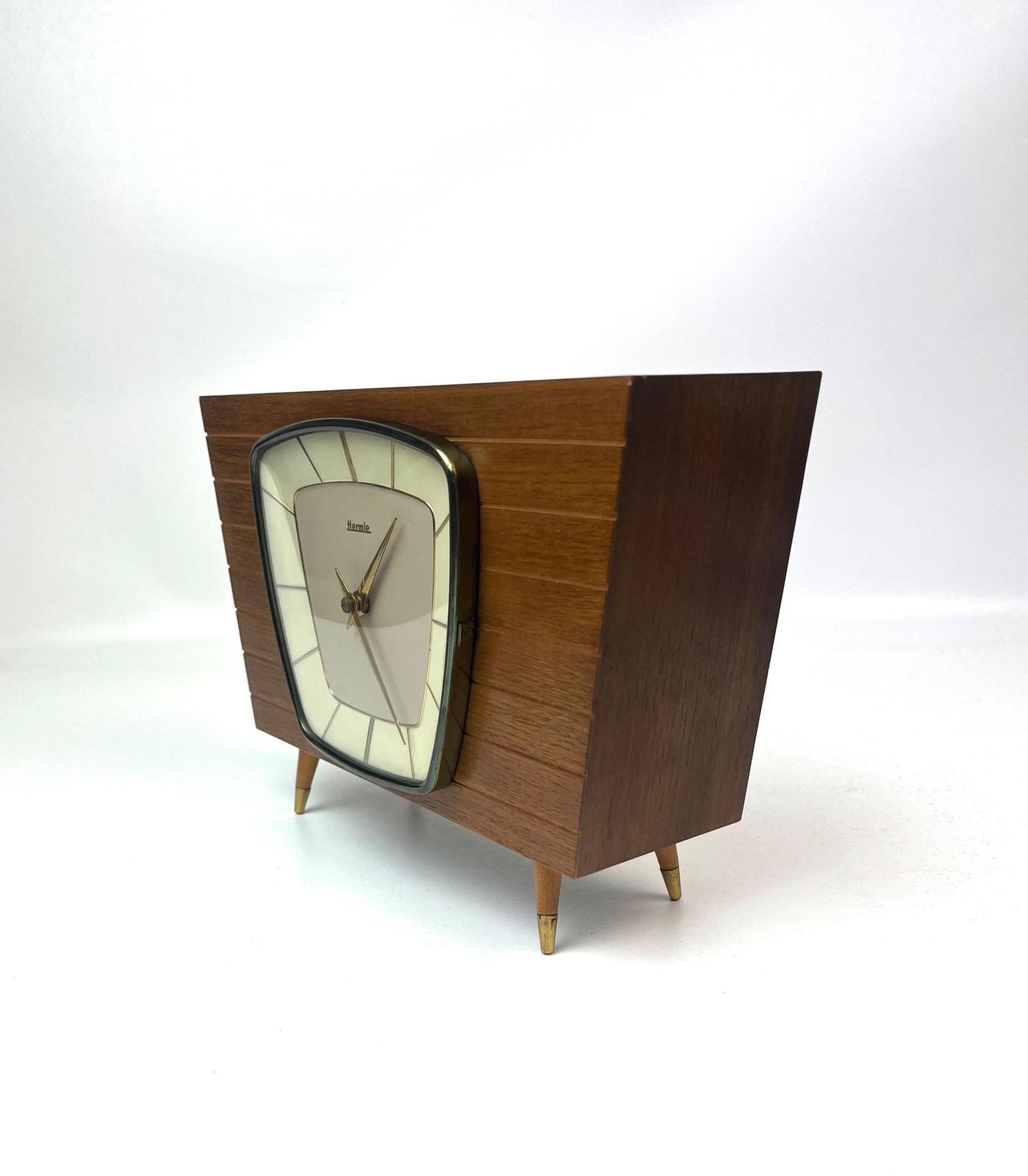 Rare Mid Century Teak Desk Chimny Clock Hairpin Legs By Hermle Germany 1960 photo buy