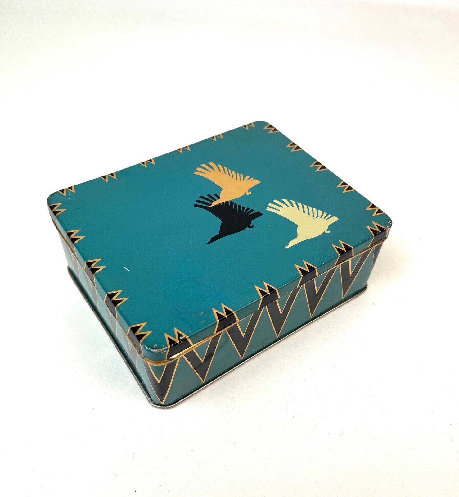 Boîte décorative en étain Bauhaus Suprématisme Art déco avec oiseaux, Allemagne