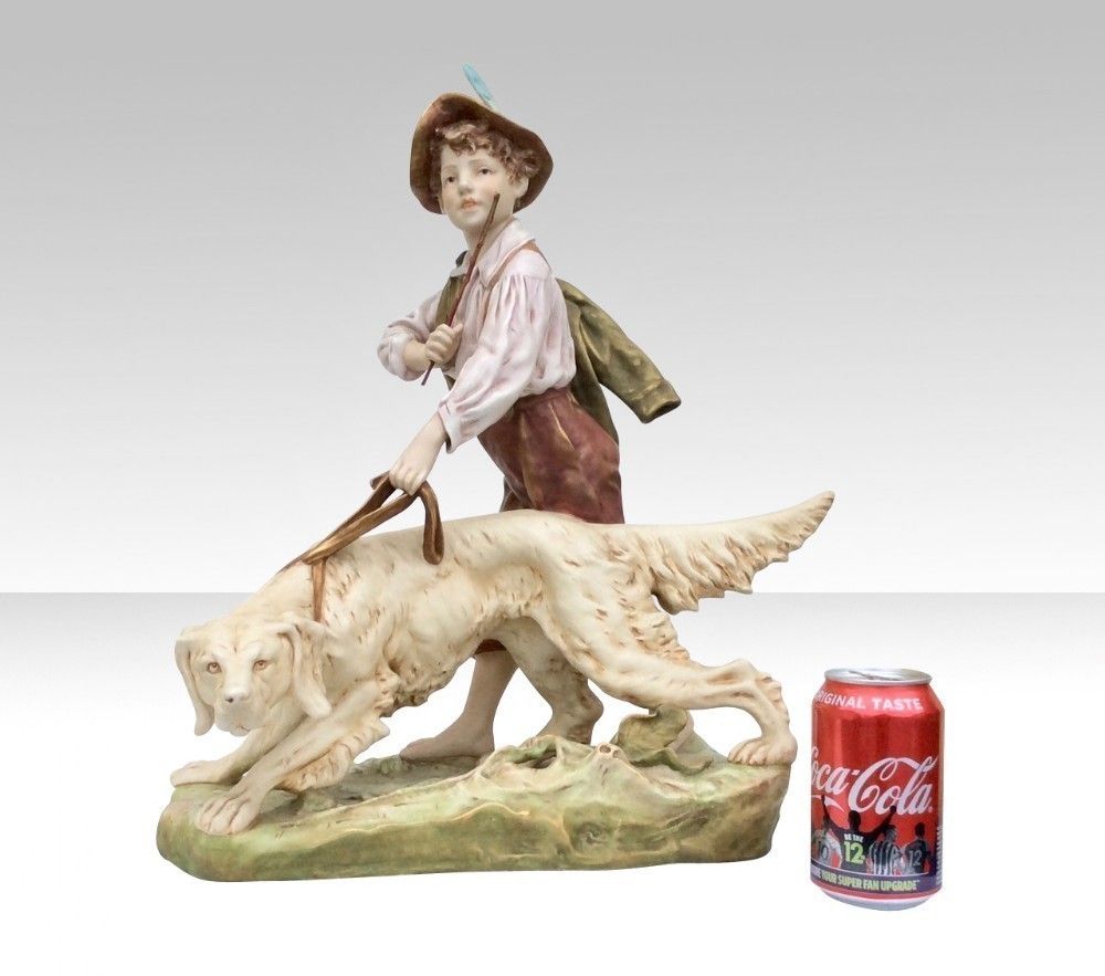 Stunning Large Royal Dux Figurine Of Boy And Dog photo furniture