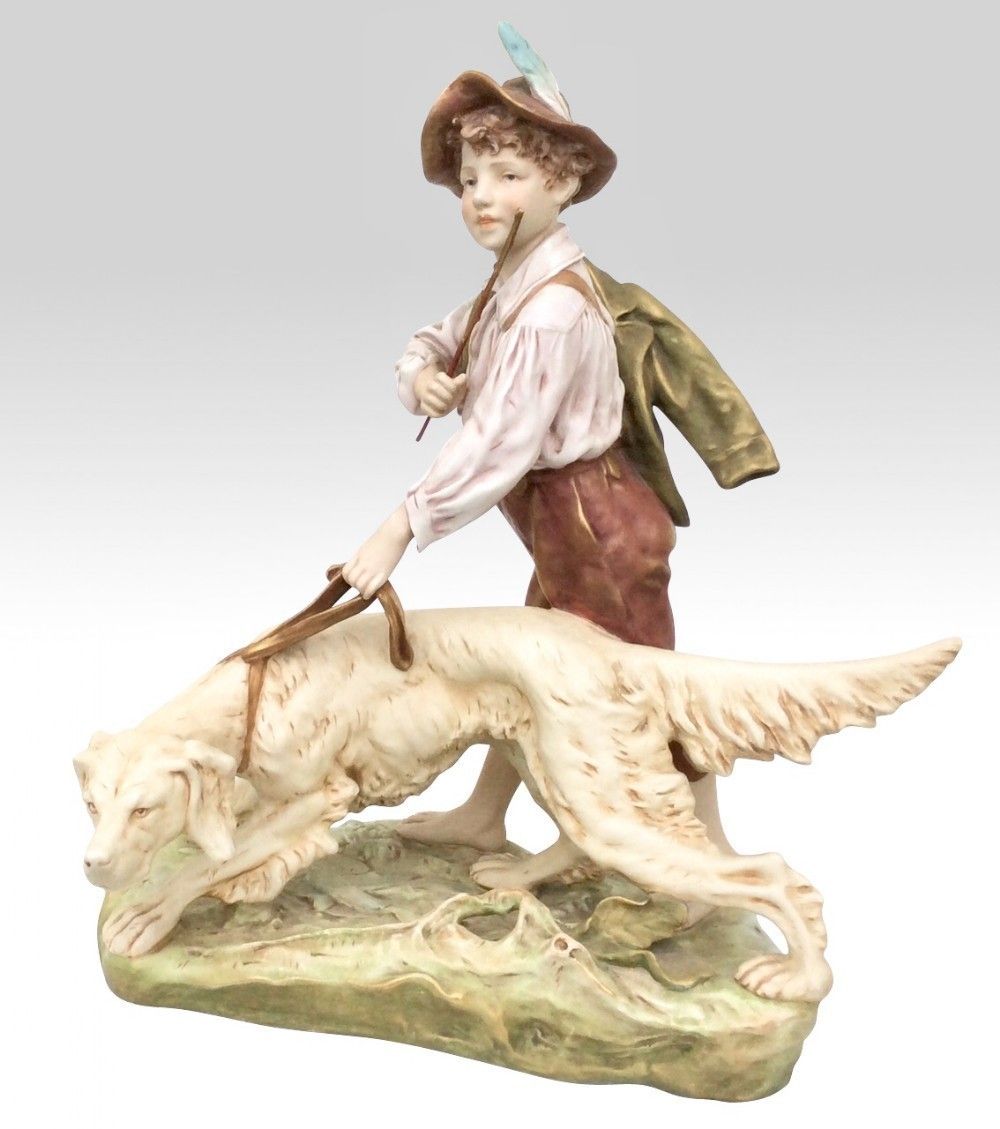 Stunning Large Royal Dux Figurine Of Boy And Dog photo buy
